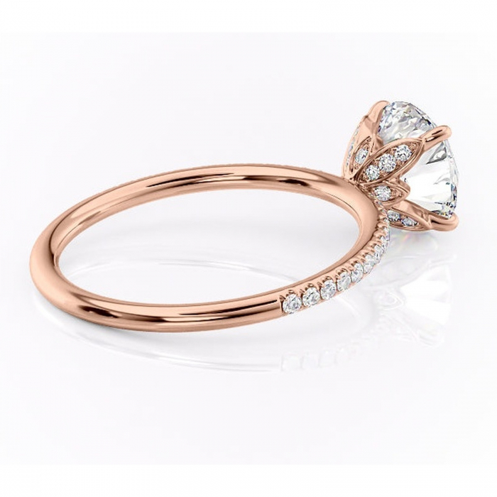 Inel de logodnă Topaz din aur Rose 14kt cu moissanite tăietură rotundă – Montură pavé rafinată pentru profil înalt | Personalizează și configurează gratuit online [3]