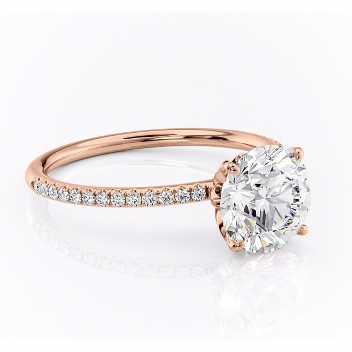 Inel de logodnă Topaz din aur Rose 14kt cu moissanite tăietură rotundă – Montură pavé rafinată pentru profil înalt | Personalizează și configurează gratuit online [1]