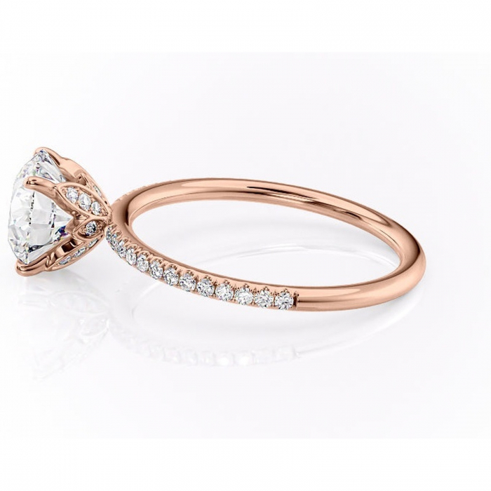 Inel de logodnă Topaz din aur Rose 14kt cu moissanite tăietură rotundă – Montură pavé rafinată pentru profil înalt | Personalizează și configurează gratuit online [6]