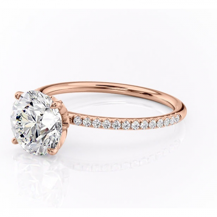 Inel de logodnă Topaz din aur Rose 14kt cu moissanite tăietură rotundă – Montură pavé rafinată pentru profil înalt | Personalizează și configurează gratuit online [7]
