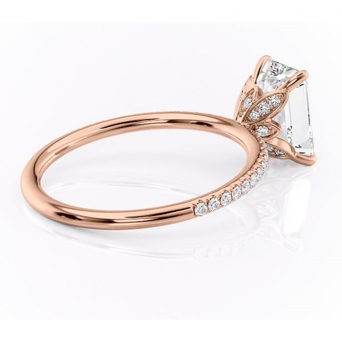 Inel de logodnă Topaz din aur Rose 14kt cu moissanite tăietură smarald – Montură pavé rafinată pentru profil înalt | Personalizează și configurează gratuit online [3]