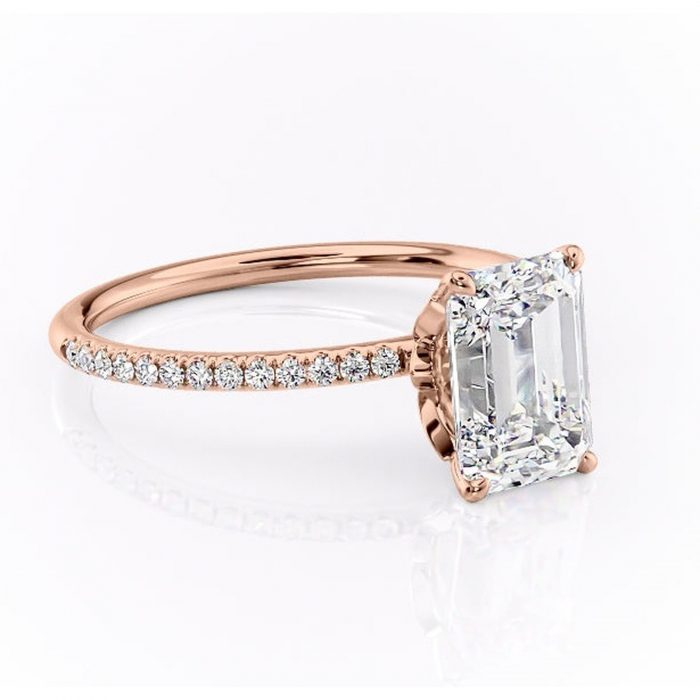 Inel de logodnă Topaz din aur Rose 14kt cu moissanite tăietură smarald – Montură pavé rafinată pentru profil înalt | Personalizează și configurează gratuit online [1]