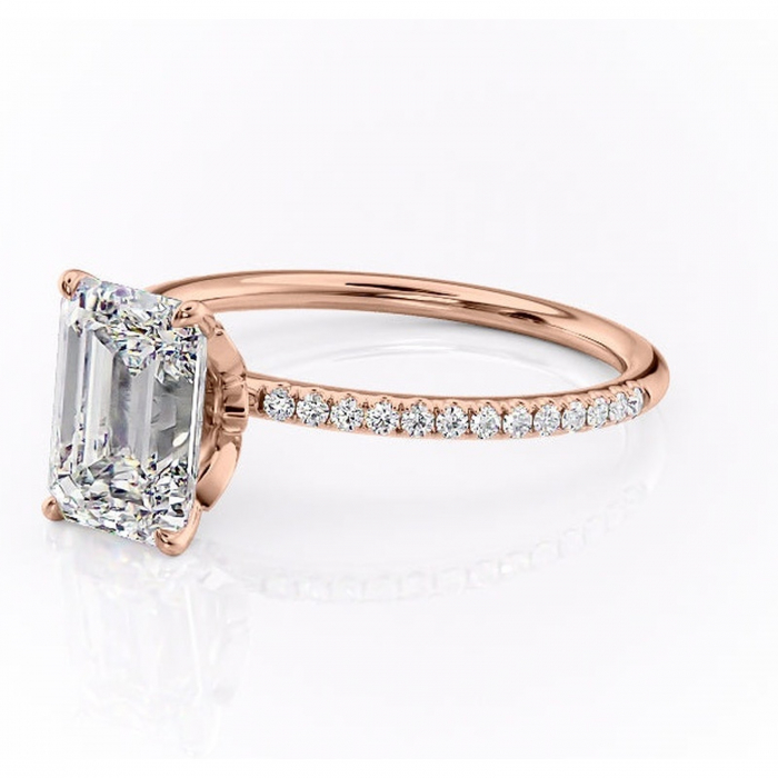 Inel de logodnă Topaz din aur Rose 14kt cu moissanite tăietură smarald – Montură pavé rafinată pentru profil înalt | Personalizează și configurează gratuit online [7]