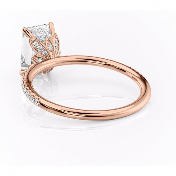 Inel de logodnă Topaz din aur Rose 14kt cu moissanite tăietură smarald – Montură pavé rafinată pentru profil înalt | Personalizează și configurează gratuit online [4]