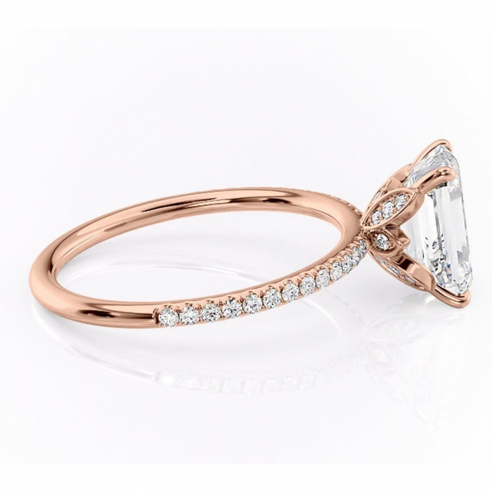 Inel de logodnă Topaz din aur Rose 14kt cu moissanite tăietură smarald – Montură pavé rafinată pentru profil înalt | Personalizează și configurează gratuit online [2]