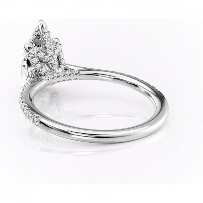 Inel de logodnă Tove din aur Alb 14kt cu moissanite tăietură pară – Montură pavé rafinată pentru profil înalt | Personalizează și configurează gratuit online [4]