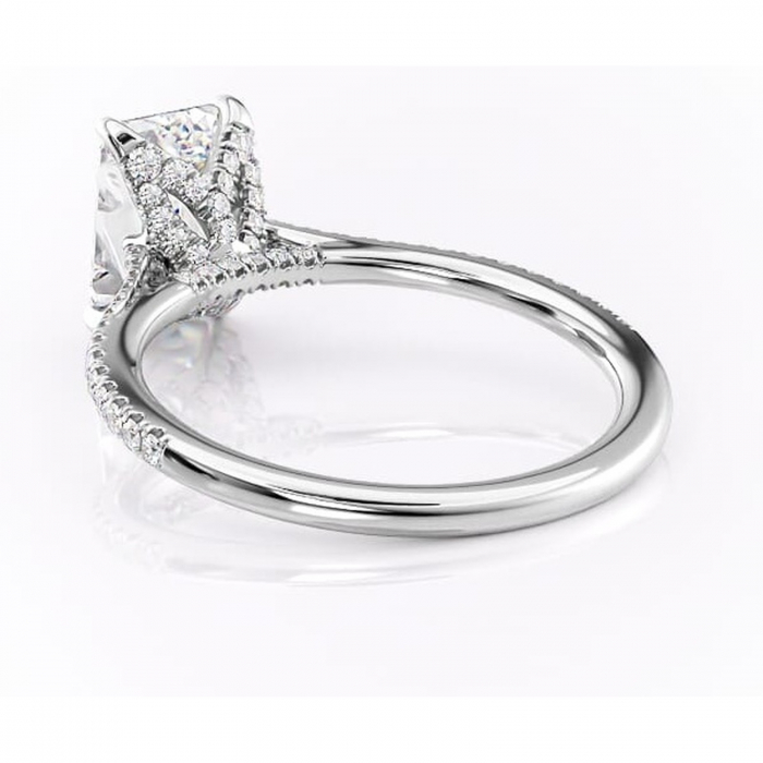 Inel de logodnă Tove din aur Alb 14kt cu moissanite tăietură smarald – Montură pavé rafinată pentru profil înalt | Personalizează și configurează gratuit online [4]