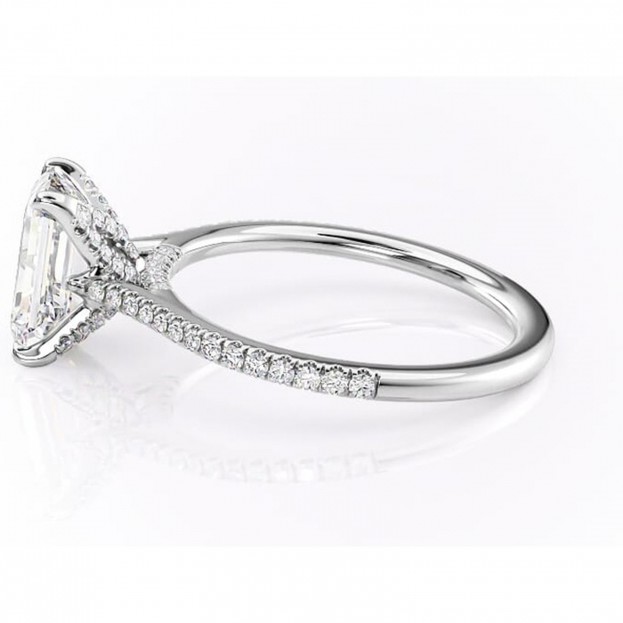 Inel de logodnă Tove din aur Alb 14kt cu moissanite tăietură smarald – Montură pavé rafinată pentru profil înalt | Personalizează și configurează gratuit online [6]