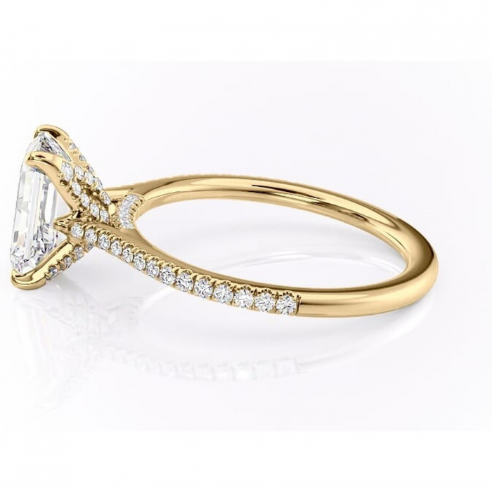 Inel de logodnă Tove din aur Galben 14kt cu moissanite tăietură smarald – Montură pavé rafinată pentru profil înalt | Personalizează și configurează gratuit online [6]