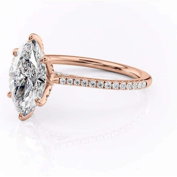 Inel de logodnă Tove din aur Rose 14kt cu moissanite tăietură marquise – Montură pavé rafinată pentru profil înalt | Personalizează și configurează gratuit online [7]