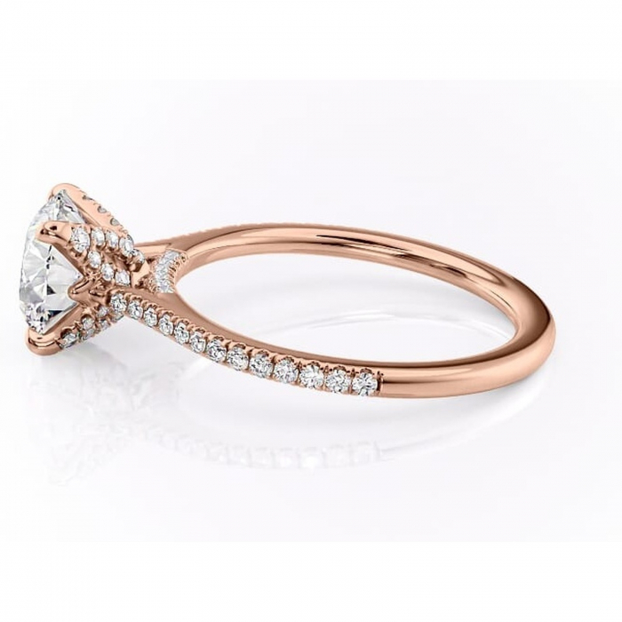 Inel de logodnă Tove din aur Rose 14kt cu moissanite tăietură rotundă – Montură pavé rafinată pentru profil înalt | Personalizează și configurează gratuit online [6]