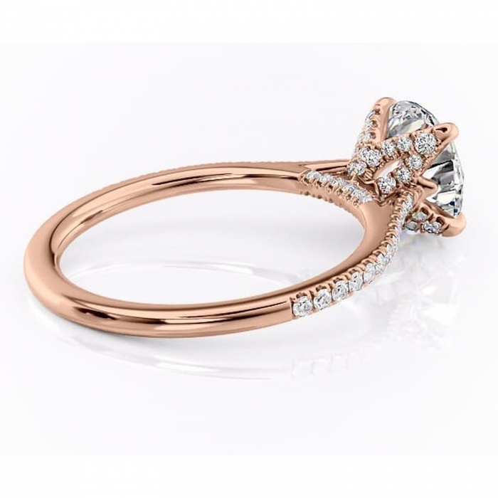 Inel de logodnă Tove din aur Rose 14kt cu moissanite tăietură rotundă – Montură pavé rafinată pentru profil înalt | Personalizează și configurează gratuit online [3]