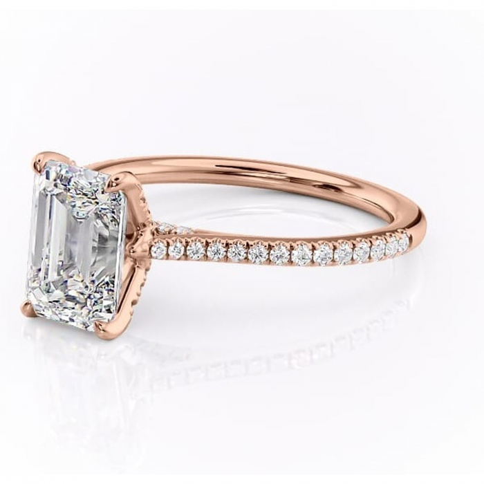 Inel de logodnă Tove din aur Rose 14kt cu moissanite tăietură smarald – Montură pavé rafinată pentru profil înalt | Personalizează și configurează gratuit online [7]