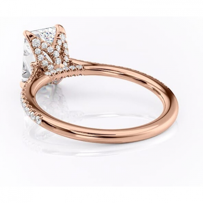 Inel de logodnă Tove din aur Rose 14kt cu moissanite tăietură smarald – Montură pavé rafinată pentru profil înalt | Personalizează și configurează gratuit online [4]