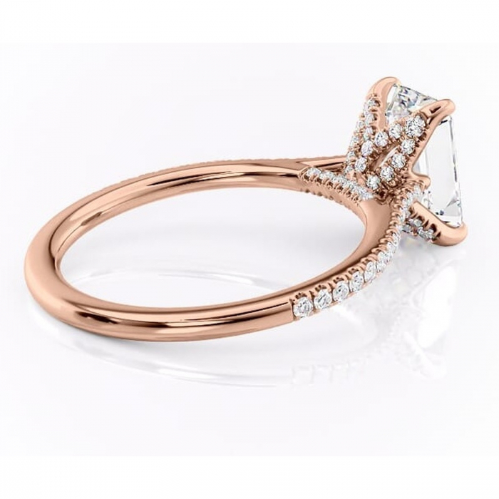 Inel de logodnă Tove din aur Rose 14kt cu moissanite tăietură smarald – Montură pavé rafinată pentru profil înalt | Personalizează și configurează gratuit online [3]