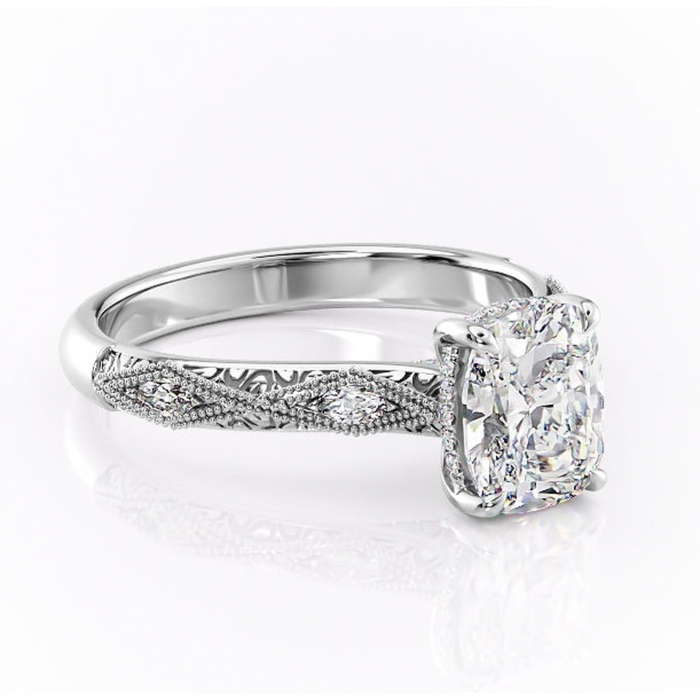 Inel de logodnă Vespera din aur Alb 14kt cu moissanite tăietură asscher – Pietre laterale rafinată pentru profil înalt | Personalizează și configurează gratuit online [1]