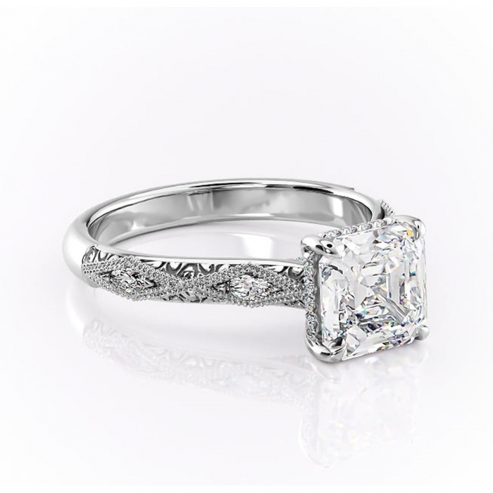 Inel de logodnă Vespera din aur Alb 14kt cu moissanite tăietură asscher – Pietre laterale rafinată pentru profil înalt | Personalizează și configurează gratuit online [1]