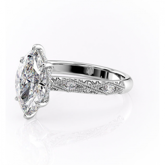 Inel de logodnă Vespera din aur Alb 14kt cu moissanite tăietură marquise – Pietre laterale rafinată pentru profil înalt | Personalizează și configurează gratuit online [7]