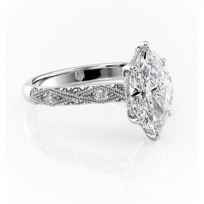 Inel de logodnă Vespera din aur Alb 14kt cu moissanite tăietură marquise – Pietre laterale rafinată pentru profil înalt | Personalizează și configurează gratuit online [1]