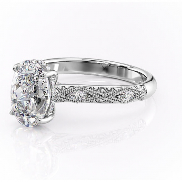 Inel de logodnă Vespera din aur Alb 14kt cu moissanite tăietură ovală – Pietre laterale rafinată pentru profil înalt | Personalizează și configurează gratuit online [7]