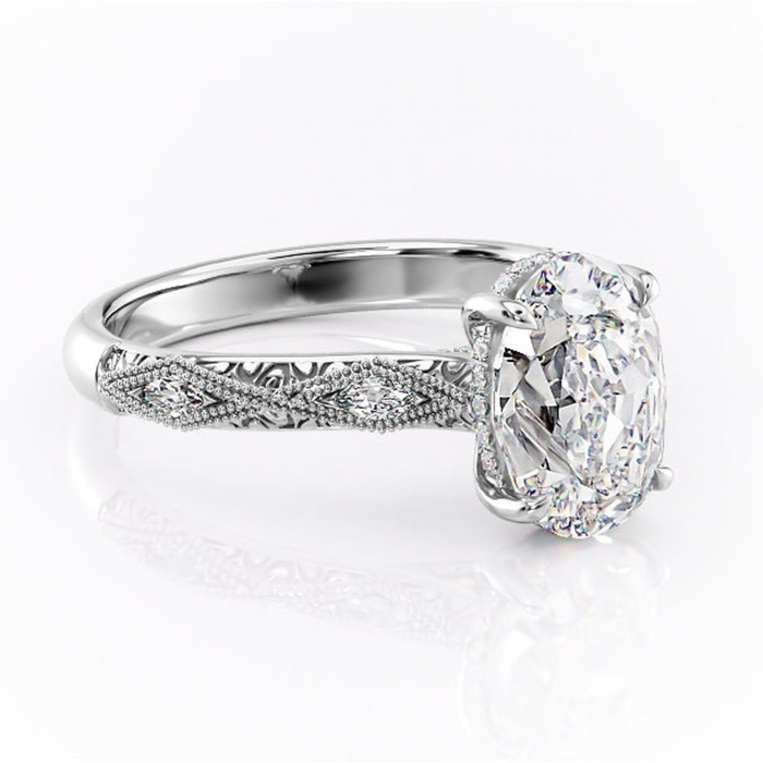 Inel de logodnă Vespera din aur Alb 14kt cu moissanite tăietură ovală – Pietre laterale rafinată pentru profil înalt | Personalizează și configurează gratuit online [1]