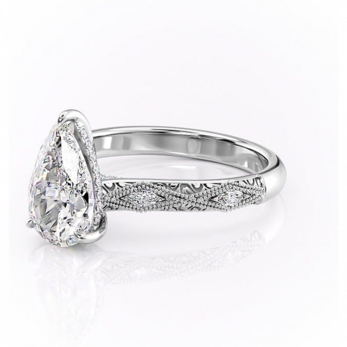 Inel de logodnă Vespera din aur Alb 14kt cu moissanite tăietură pară – Pietre laterale rafinată pentru profil înalt | Personalizează și configurează gratuit online [7]