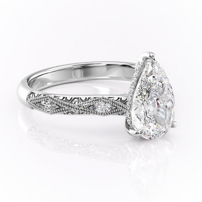 Inel de logodnă Vespera din aur Alb 14kt cu moissanite tăietură pară – Pietre laterale rafinată pentru profil înalt | Personalizează și configurează gratuit online [1]