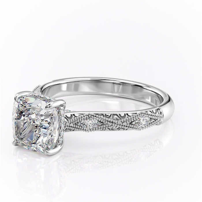 Inel de logodnă Vespera din aur Alb 14kt cu moissanite tăietură pernă – Pietre laterale rafinată pentru profil înalt | Personalizează și configurează gratuit online [7]