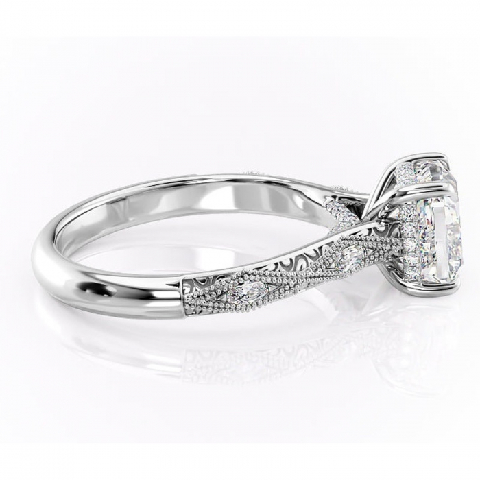 Inel de logodnă Vespera din aur Alb 14kt cu moissanite tăietură pernă – Pietre laterale rafinată pentru profil înalt | Personalizează și configurează gratuit online [2]