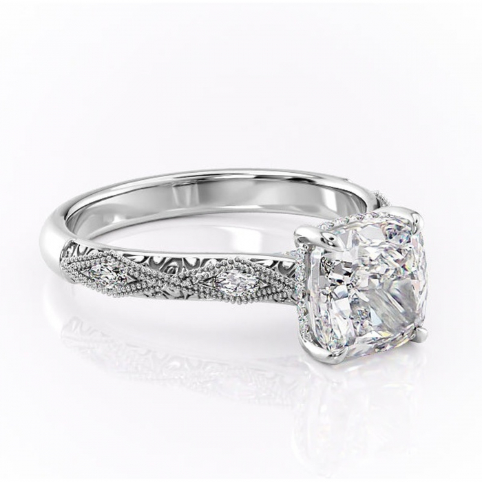 Inel de logodnă Vespera din aur Alb 14kt cu moissanite tăietură pernă – Pietre laterale rafinată pentru profil înalt | Personalizează și configurează gratuit online [1]