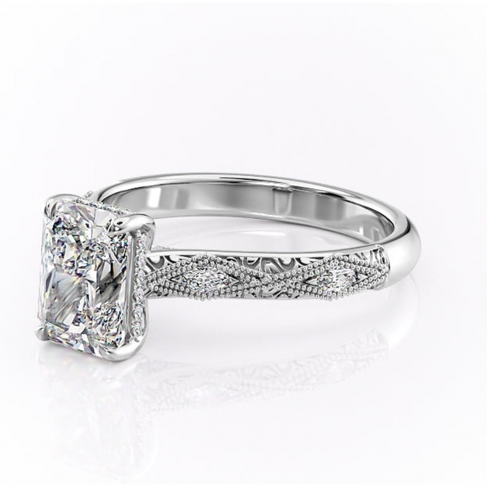 Inel de logodnă Vespera din aur Alb 18kt cu moissanite tăietură radiantă – Pietre laterale rafinată pentru profil înalt | Personalizează și configurează gratuit online [7]