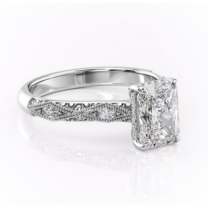 Inel de logodnă Vespera din aur Alb 18kt cu moissanite tăietură radiantă – Pietre laterale rafinată pentru profil înalt | Personalizează și configurează gratuit online [1]