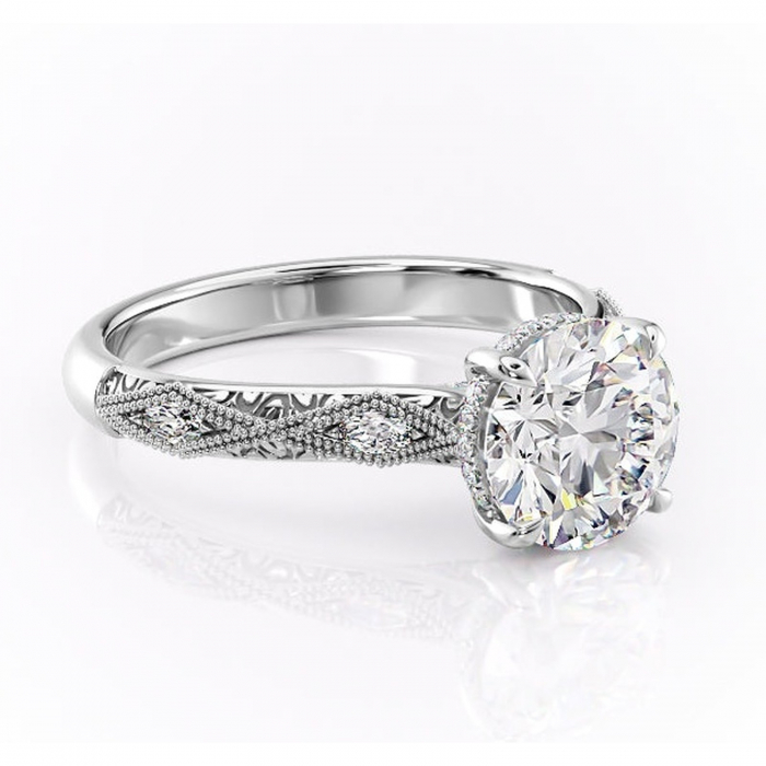 Inel de logodnă Vespera din aur Alb 14kt cu moissanite tăietură rotundă – Pietre laterale rafinată pentru profil înalt | Personalizează și configurează gratuit online [1]
