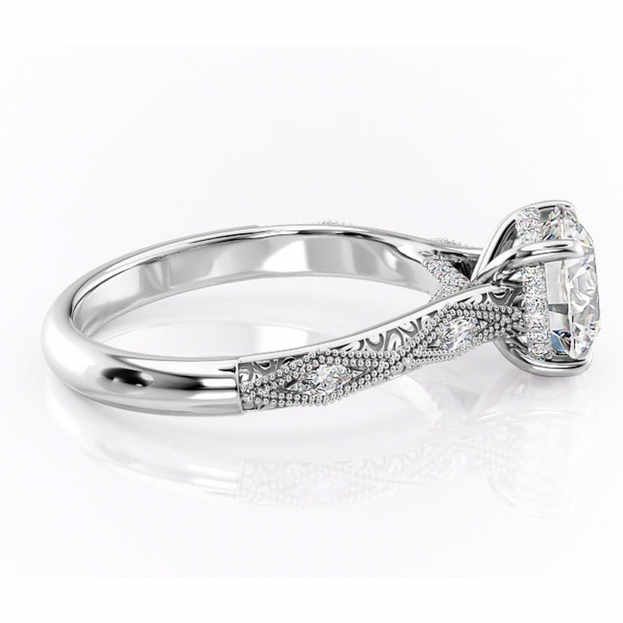 Inel de logodnă Vespera din aur Alb 14kt cu moissanite tăietură rotundă – Pietre laterale rafinată pentru profil înalt | Personalizează și configurează gratuit online [2]