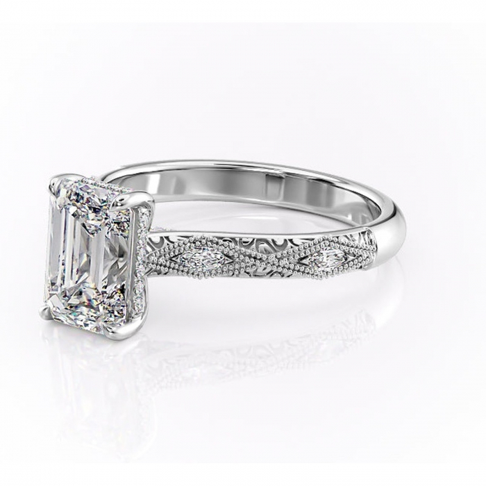 Inel de logodnă Vespera din aur Alb 14kt cu moissanite tăietură smarald – Pietre laterale rafinată pentru profil înalt | Personalizează și configurează gratuit online [7]