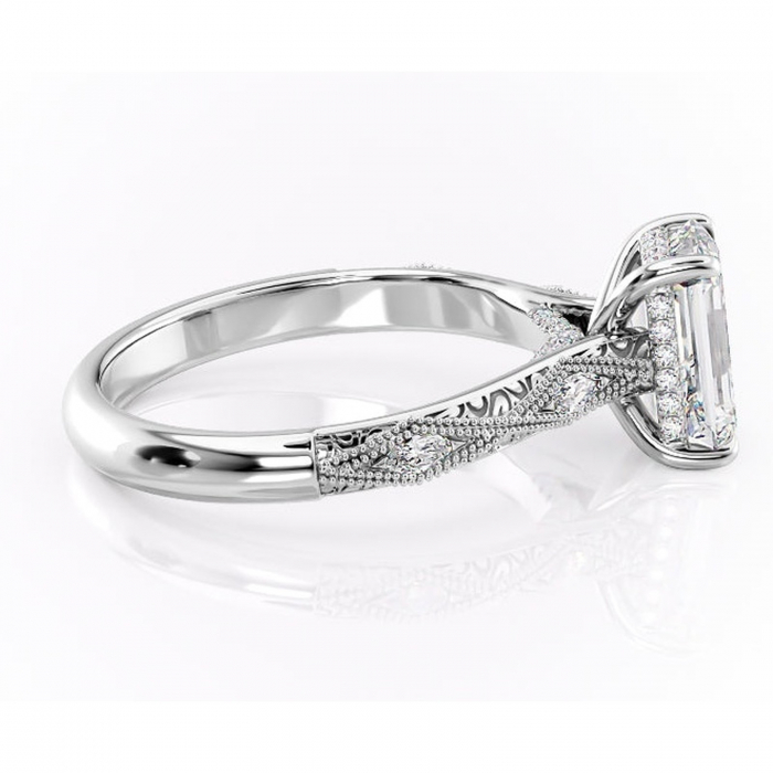 Inel de logodnă Vespera din aur Alb 14kt cu moissanite tăietură smarald – Pietre laterale rafinată pentru profil înalt | Personalizează și configurează gratuit online [2]