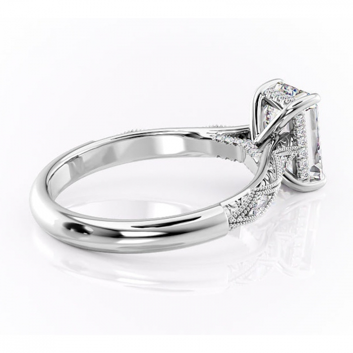 Inel de logodnă Vespera din aur Alb 14kt cu moissanite tăietură smarald – Pietre laterale rafinată pentru profil înalt | Personalizează și configurează gratuit online [3]