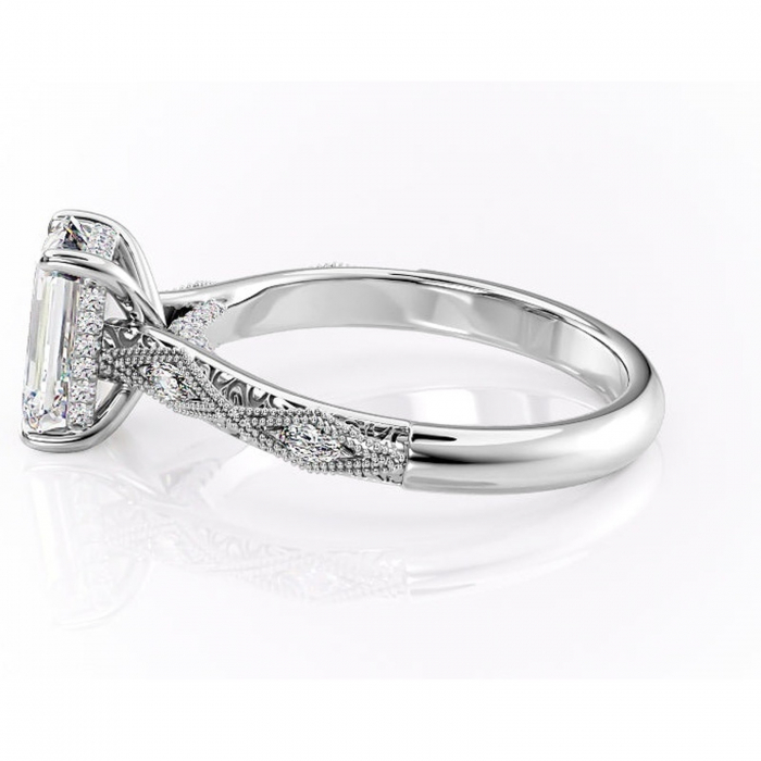 Inel de logodnă Vespera din aur Alb 14kt cu moissanite tăietură smarald – Pietre laterale rafinată pentru profil înalt | Personalizează și configurează gratuit online [6]