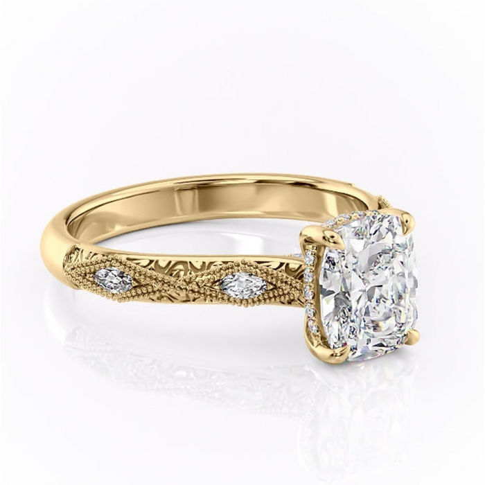 Inel de logodnă Vespera din aur Galben 14kt cu moissanite tăietură asscher – Pietre laterale rafinată pentru profil înalt | Personalizează și configurează gratuit online [1]