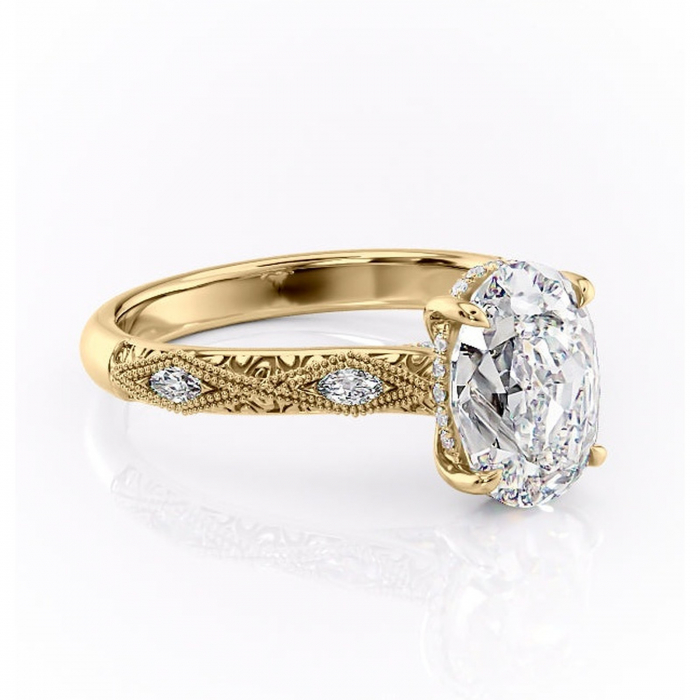 Inel de logodnă Vespera din aur Galben 14kt cu moissanite tăietură ovală – Pietre laterale rafinată pentru profil înalt | Personalizează și configurează gratuit online [1]