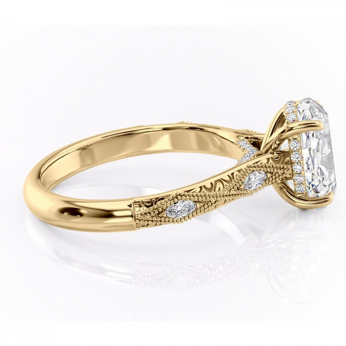 Inel de logodnă Vespera din aur Galben 14kt cu moissanite tăietură ovală – Pietre laterale rafinată pentru profil înalt | Personalizează și configurează gratuit online [2]