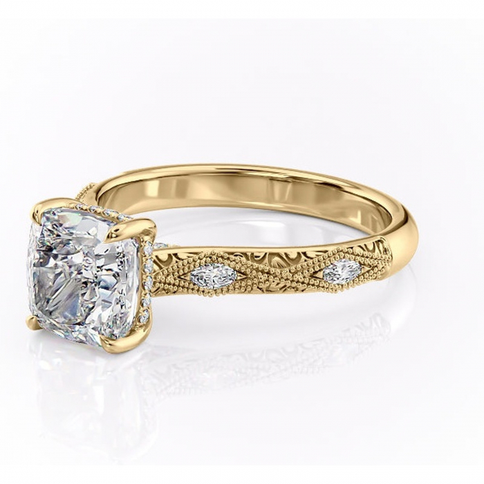Inel de logodnă Vespera din aur Galben 14kt cu moissanite tăietură pernă – Pietre laterale rafinată pentru profil înalt | Personalizează și configurează gratuit online [7]