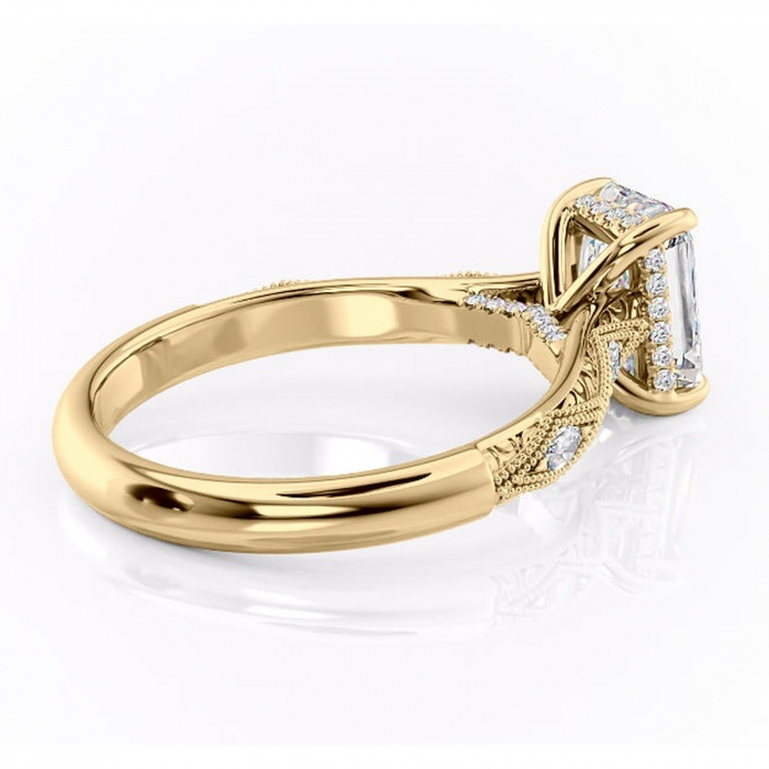 Inel de logodnă Vespera din aur Galben 14kt cu moissanite tăietură radiantă – Pietre laterale rafinată pentru profil înalt | Personalizează și configurează gratuit online [3]