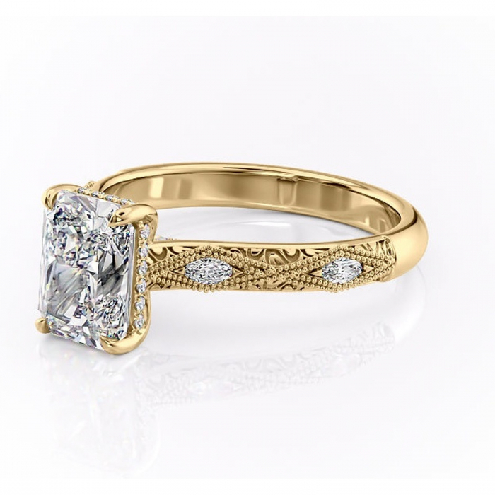 Inel de logodnă Vespera din aur Galben 14kt cu moissanite tăietură radiantă – Pietre laterale rafinată pentru profil înalt | Personalizează și configurează gratuit online [7]