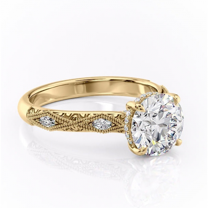 Inel de logodnă Vespera din aur Galben 14kt cu moissanite tăietură rotundă – Pietre laterale rafinată pentru profil înalt | Personalizează și configurează gratuit online [1]