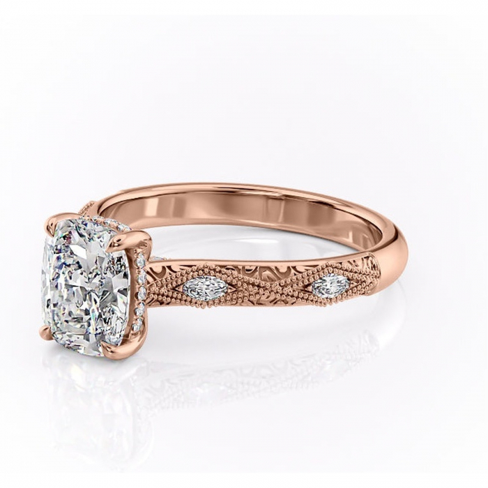 Inel de logodnă Vespera din aur Rose 14kt cu moissanite tăietură asscher – Pietre laterale rafinată pentru profil înalt | Personalizează și configurează gratuit online [7]