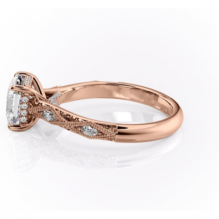 Inel de logodnă Vespera din aur Rose 14kt cu moissanite tăietură asscher – Pietre laterale rafinată pentru profil înalt | Personalizează și configurează gratuit online [6]