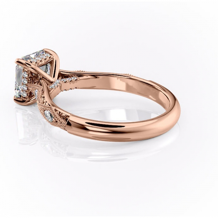 Inel de logodnă Vespera din aur Rose 14kt cu moissanite tăietură asscher – Pietre laterale rafinată pentru profil înalt | Personalizează și configurează gratuit online [5]