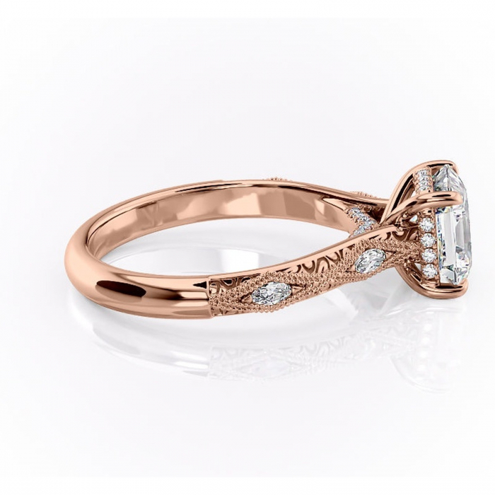 Inel de logodnă Vespera din aur Rose 14kt cu moissanite tăietură asscher – Pietre laterale rafinată pentru profil înalt | Personalizează și configurează gratuit online [2]