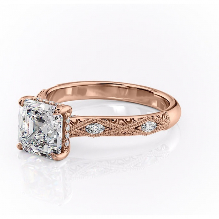 Inel de logodnă Vespera din aur Rose 14kt cu moissanite tăietură asscher – Pietre laterale rafinată pentru profil înalt | Personalizează și configurează gratuit online [7]